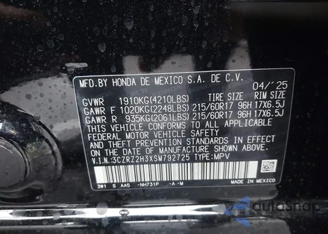 2025 Honda Hr-V Awd Lx from USA, damaged, VIN 3CZRZ2H3XSM792725